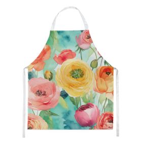 Ranunculus in Watercolor Apron Cooking Kitchen Server Baking Crafts Gardening for Adult Women Men, Unisex, Large, Multicolor