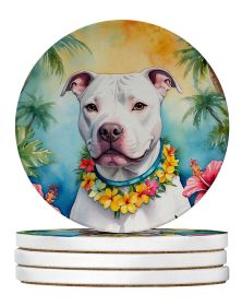 Pit Bull Terrier Luau Large Sandstone Coasters Pack of 4 Absorbent Round Coasters Decor Gifts for Men or Women, 4 in, Multicolor