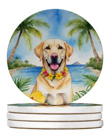 Yellow Labrador Retriever Luau Large Sandstone Coasters Pack of 4 Absorbent Round Coasters Decor Gifts for Men or Women, 4 in, Multicolor