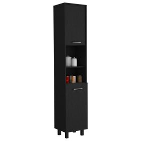 Ikaria Kitchen Pantry, Two Shelves, Three Interior, Shelves (Color: Black)