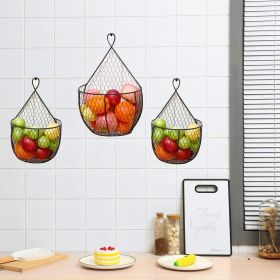 Set Of 3Metal Fruit And Vegetable Storage Hanging Basket Wall Mounted, Hanging Basket For Kitchen Black Wire Baskets For Flowers, Fruits And Veggies (Color: Black)